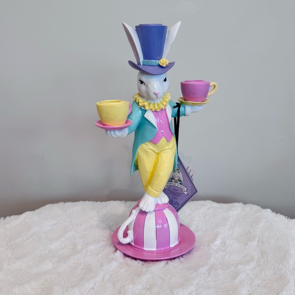Mad Hatter Easter Bunny MacKenzie Style 13” VIRAL Candle Holder NEW